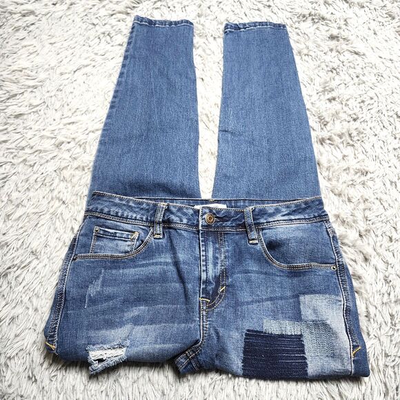 Kensie Jeans Skinny Crop Womens 4/27 4 Mid Rise Blue Distressed‎ Patchwork Denim - Picture 3 of 16